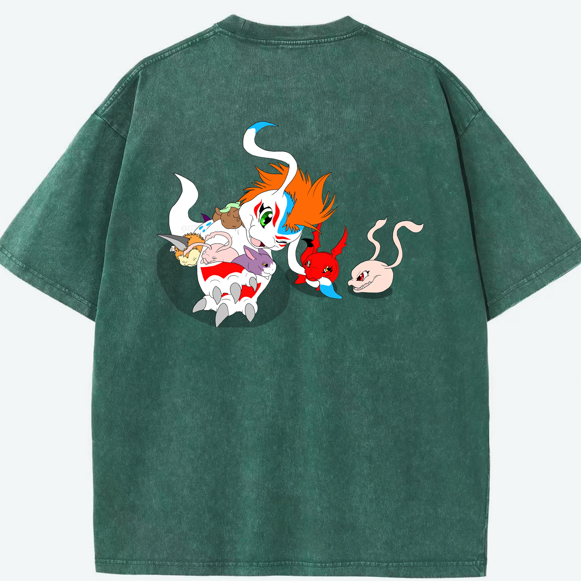 （画像用） Digimon デジタルモンスター/デジモン 綿100% ヴィンテージ風 半袖Tシャツ（背面プリント）
